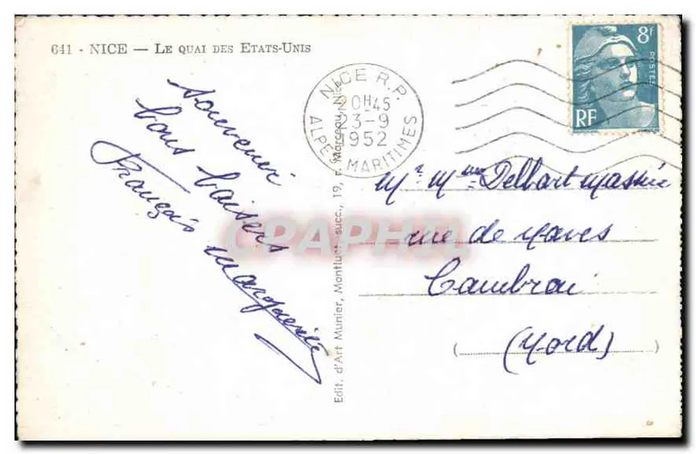 Nizza — Il Quai degli Stati Uniti — Ed. d'Art Munier, 1945 - Verso
