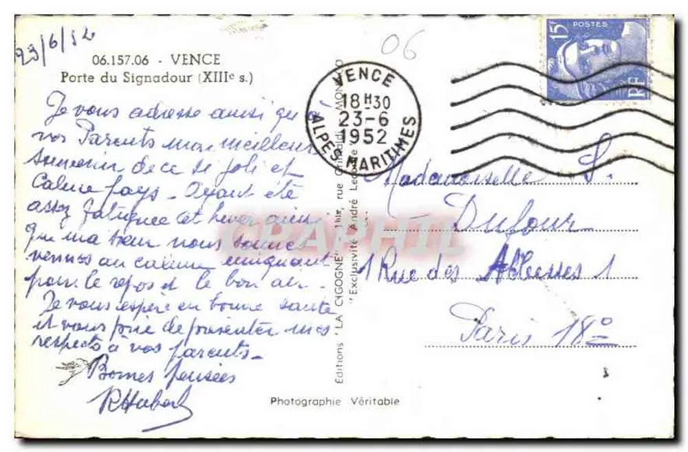 Vence - Porta do Signadour (século 13) — A Cegonha, edições Verdadeira - Verso