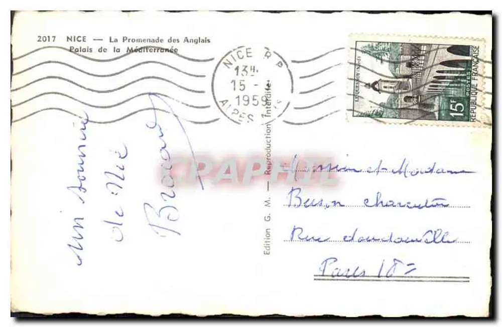 Nice — La Promenade des Anglais — Palais de la Méditerranée — Édition G. M. - Rückseite
