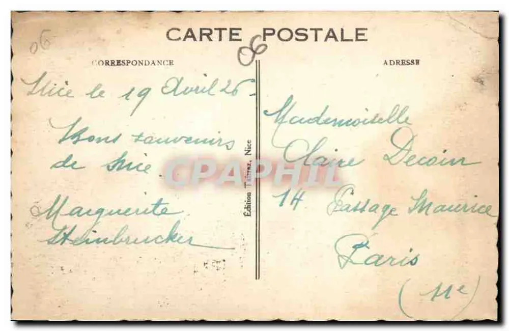 Nice - Bucht der Engel - Promenade des Anglais — Edition Taitzère, Nr. 67 - Rückseite