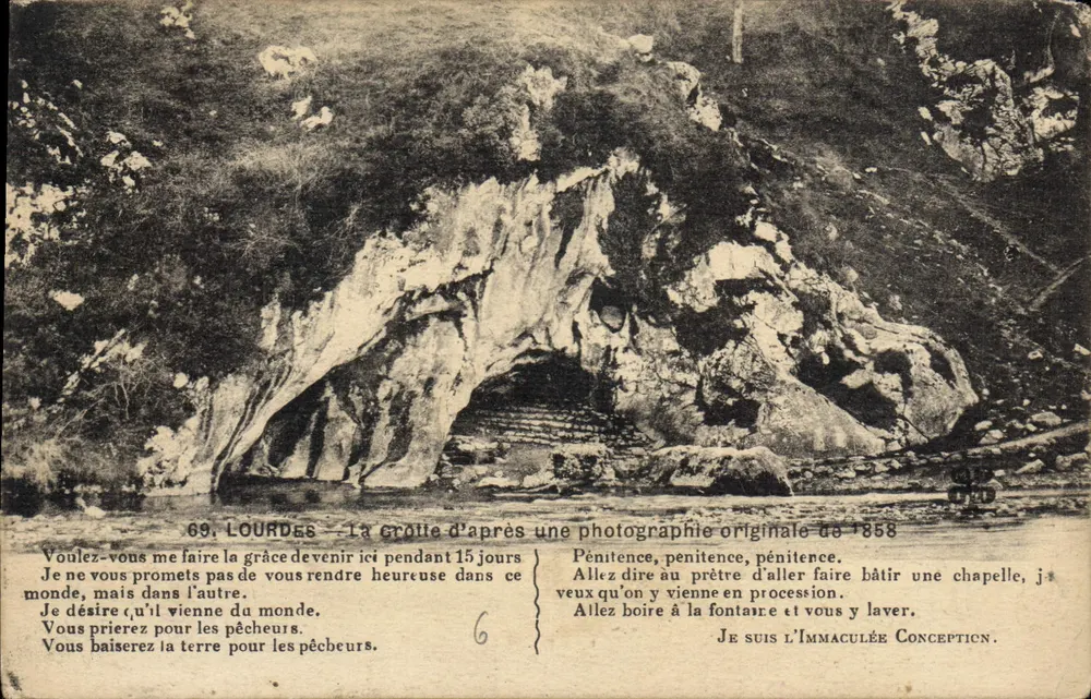 Lourdes — Die Grotte nach einem Originalfoto von 1858 - Vorderseite