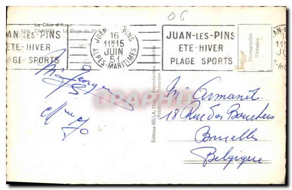 Juan-les-Pins — Praia Esportes — Edições Rella - Verso