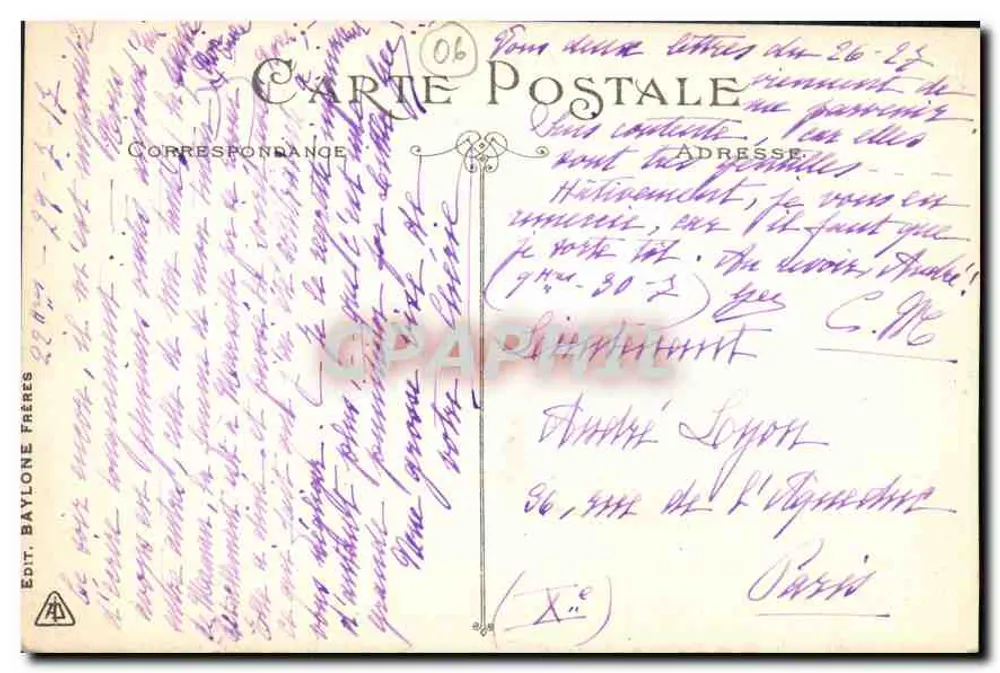 Monte-Carlo — Ansicht zwischen den Oliviers — Baylone Frères n°213 - Rückseite