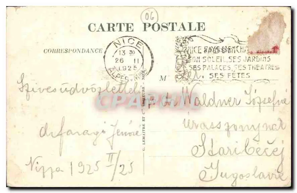 Nice — Le Quai des États-Unis und die Terrasse du Soleil — Verleger G. Lemaître et Cie, Nr. 148 - Rückseite