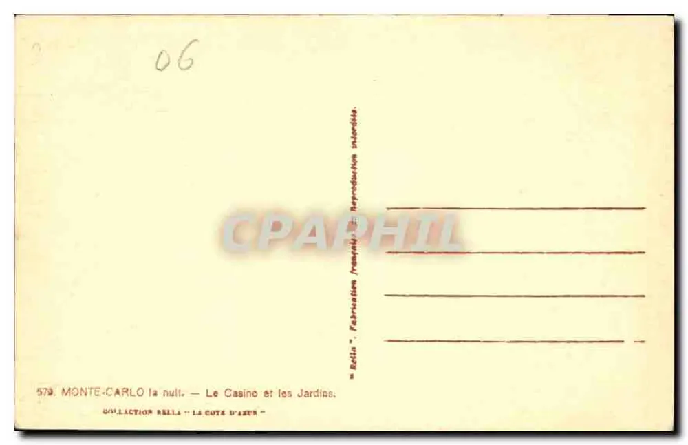 Monte-Carlo — Das Casino und die Gärten — Sammlung Bella 'Die Côte d'Azur' - Rückseite