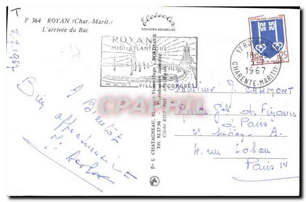 Royan — A chegada do bac — Editor Élèz, n° P 364 - Verso