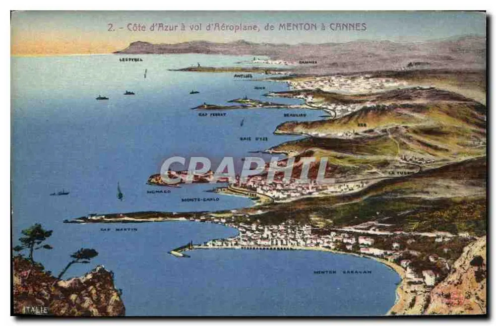 Costa Azul en vuelo en avión, de MENTON a CANNES — Edición Electa, Prot, Nice - Anverso