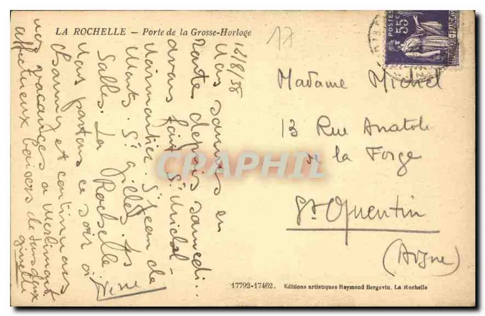 La Rochelle — Porte de la Grosse-Horloge — Éditions artistiques Raymond Bergevin - Rückseite