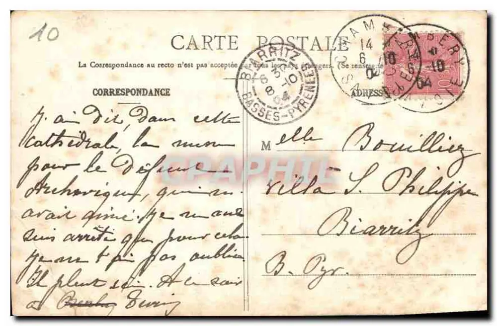 Chambéry — La Cathédrale — Éditeur : C. L. C. (imprimé en bas à droite du recto) - Verso