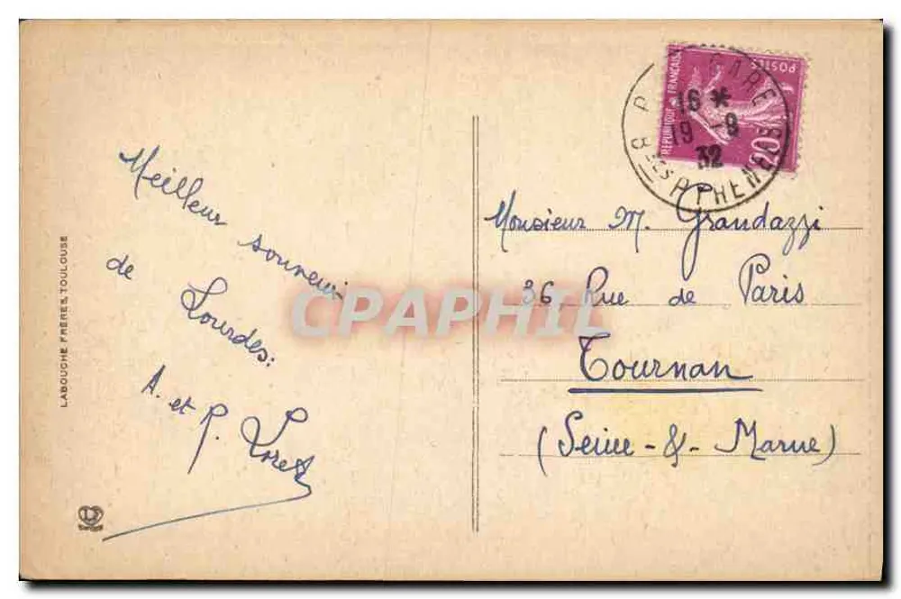 Lourdes - A Gruta e a Basílica — Langlois Frères, n° 819 - Verso