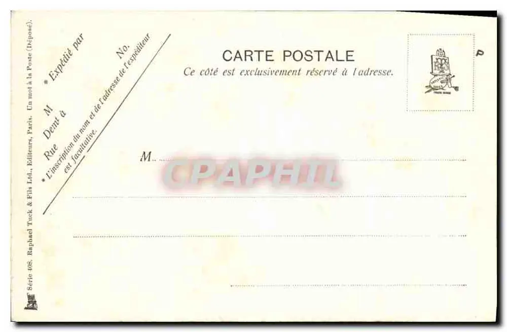Costas normandas — paisagem marítima com falésias e gaivotas — editor Raphael Tuck & Fils Ltd., série 408 - Verso