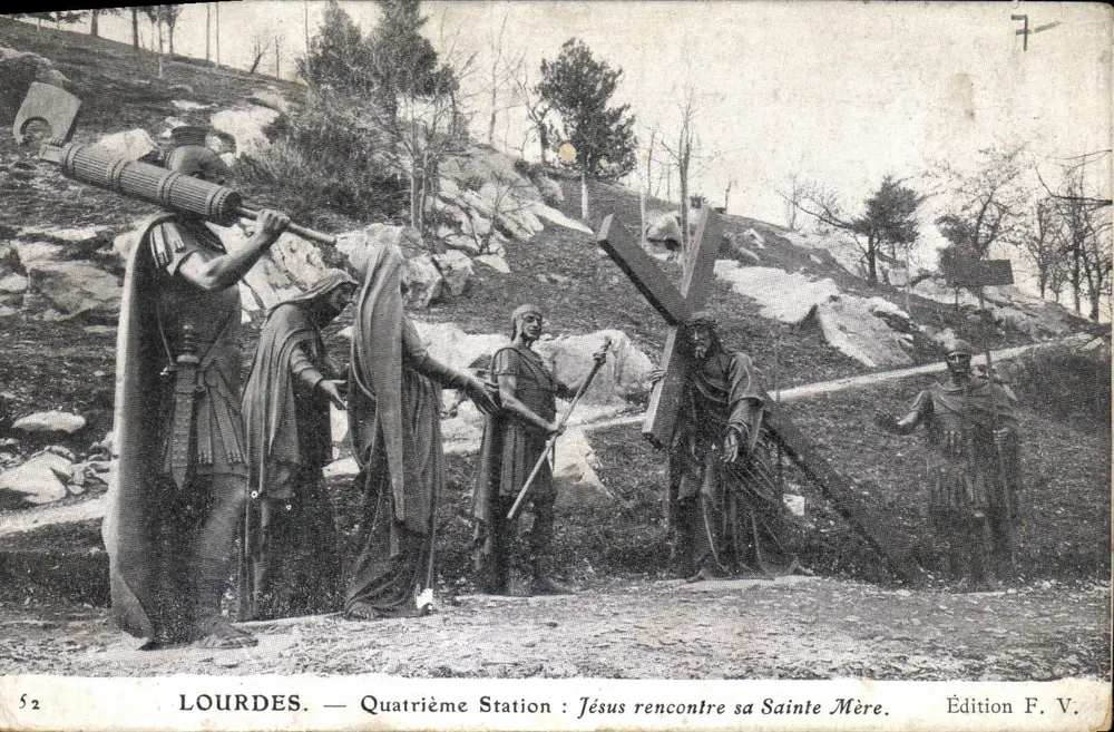 LOURDES — Vierte Station: Jesus trifft seine heilige Mutter — Edition F. V. - Vorderseite