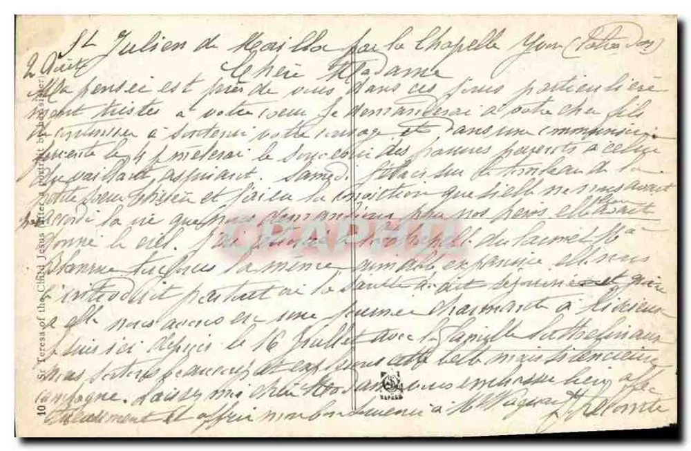 Schwester Thérèse des Kindes Jesu — (nach einem Gemälde ihrer Schwester) — n°10 - Rückseite