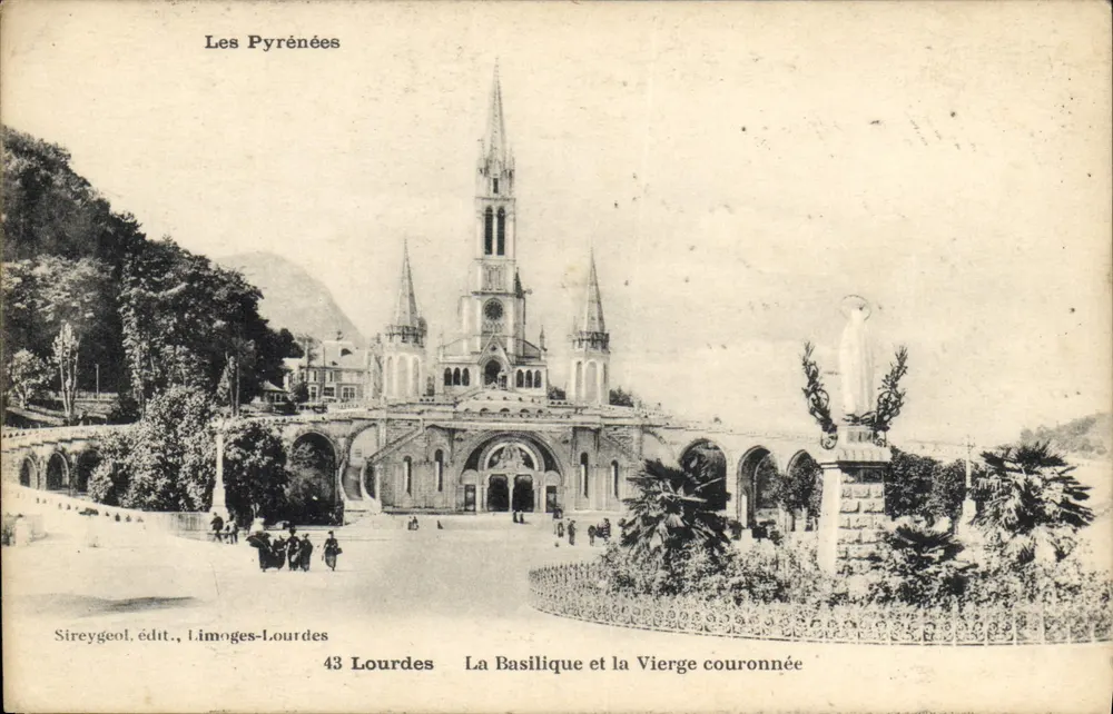 Lourdes — Die Basilika und die gekrönte Jungfrau — Sireygeol, Verlag, Limoges-Lourdes, Nr. 43 - Vorderseite