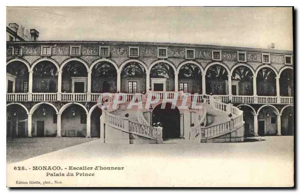 Monaco - Escalera de honor, Palacio del Príncipe — Edición Giletta, fot. Nice, n° 628 - Anverso