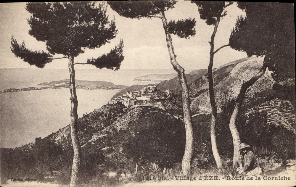 Wioska Èze — Droga Corniche — Wydawnictwo Ollieux, n° 1916 bis - Awers