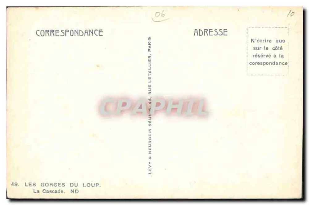Les Gorges du Loup — A Cascata — Editor Lévy & Neurdein Réunis, n°49 - Verso