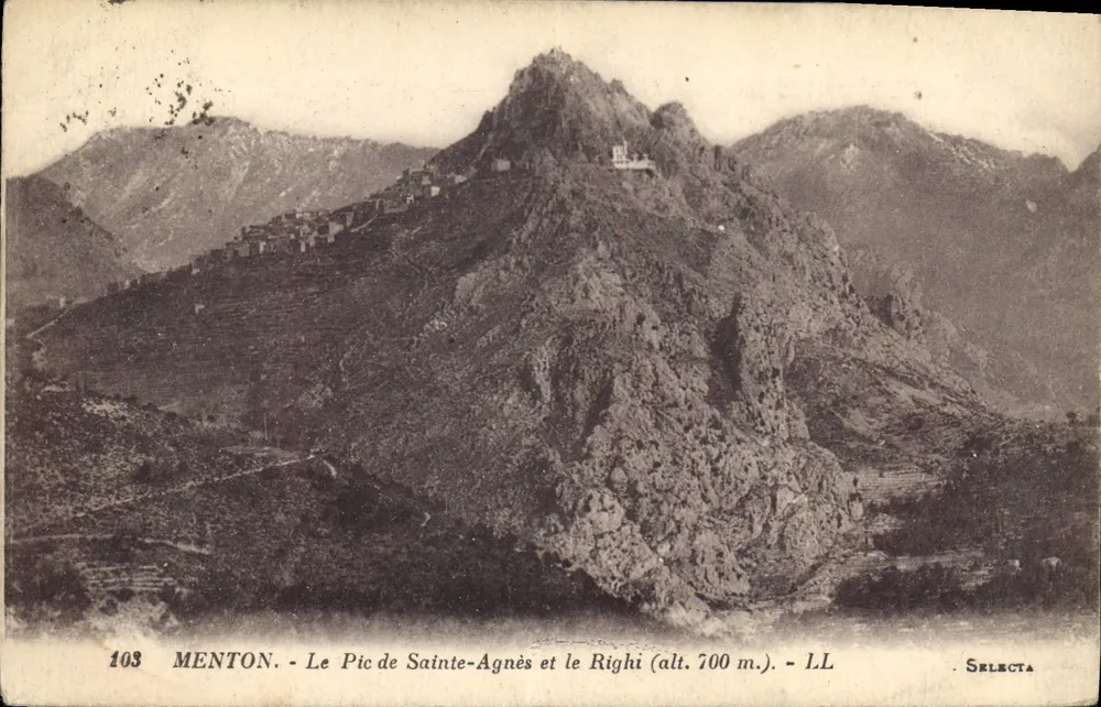 Menton — Der Pic von Sainte-Agnès und der Righi (Höhe 700 m.) — LL Selecta - Vorderseite