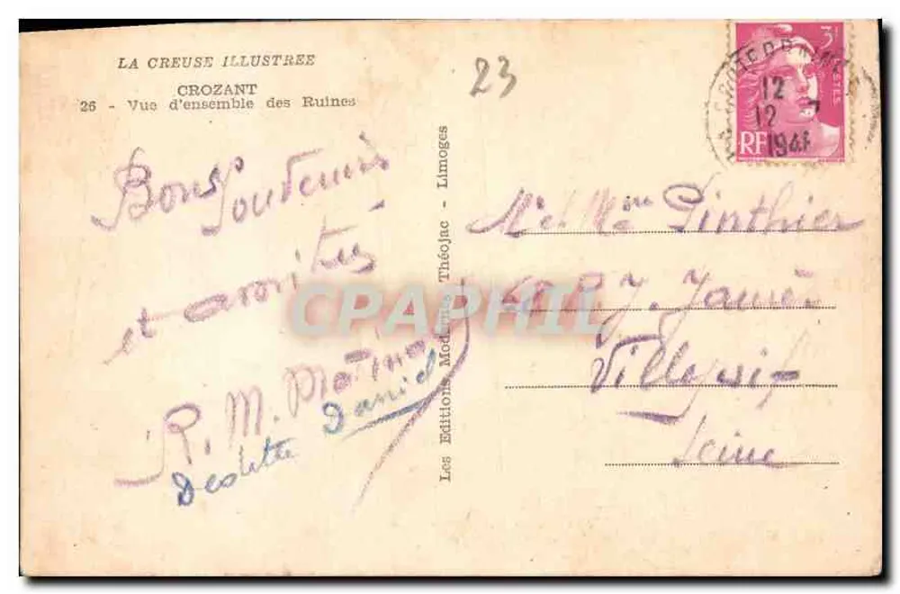 Ruinen von Crozant — La Creuse — Verlag Théo Jac, Nr. 26 - Rückseite
