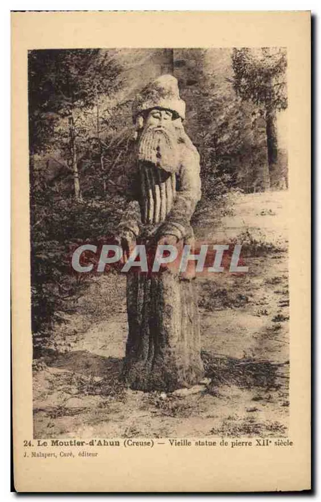 Le Moutier-d'Ahun (Creuse) — Alte Steinstatue aus dem 12. Jahrhundert — J. Malaperi, Pfarrer, Verleger - Vorderseite
