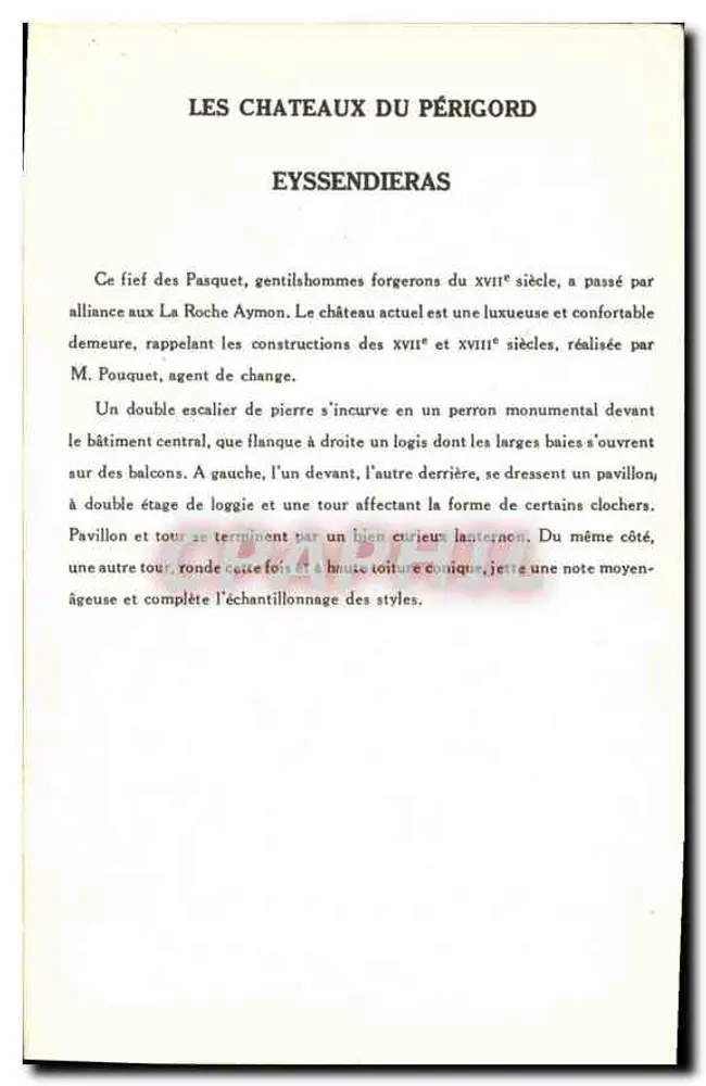 Castelo de Eyssendieras — Os Castelos do Périgord — 10ª Série, Coleção da Solution Pautanberge - Verso