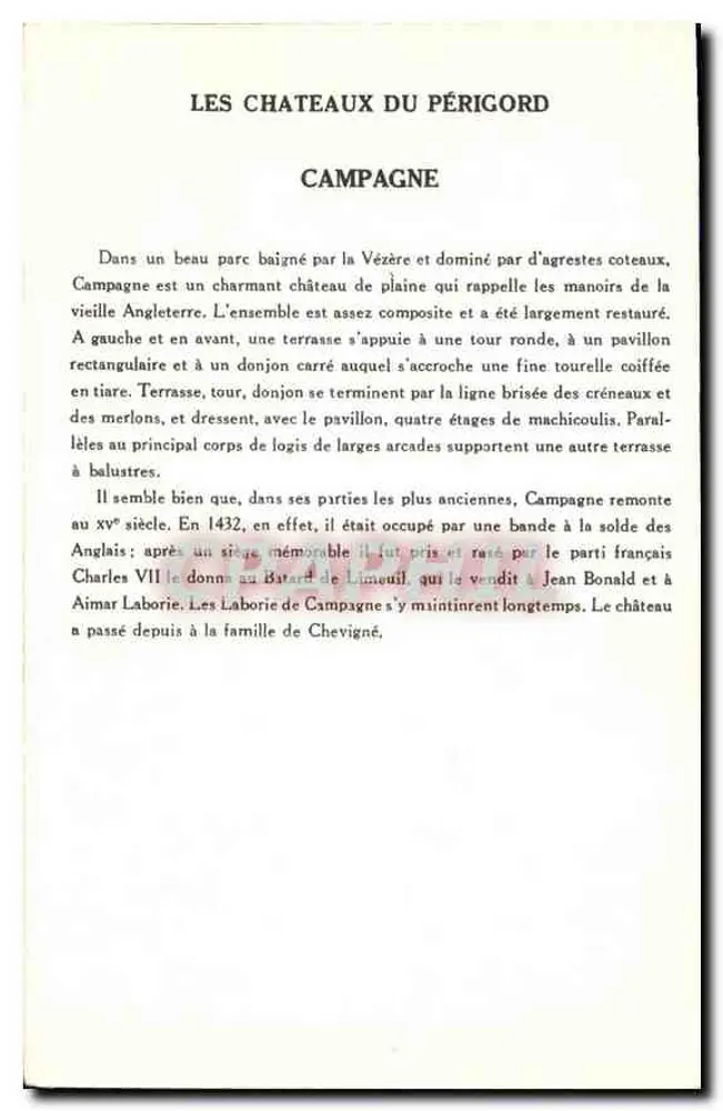 Castelo de Campo — Os Castelos do Périgord — Coleção da Solução Pauanberge, 10ª Série - Verso