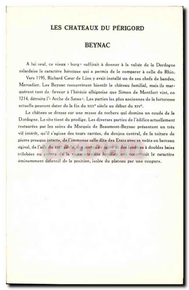Os Castelos do Périgord — Beynac — Coleção da Solution Pautauberc - Verso
