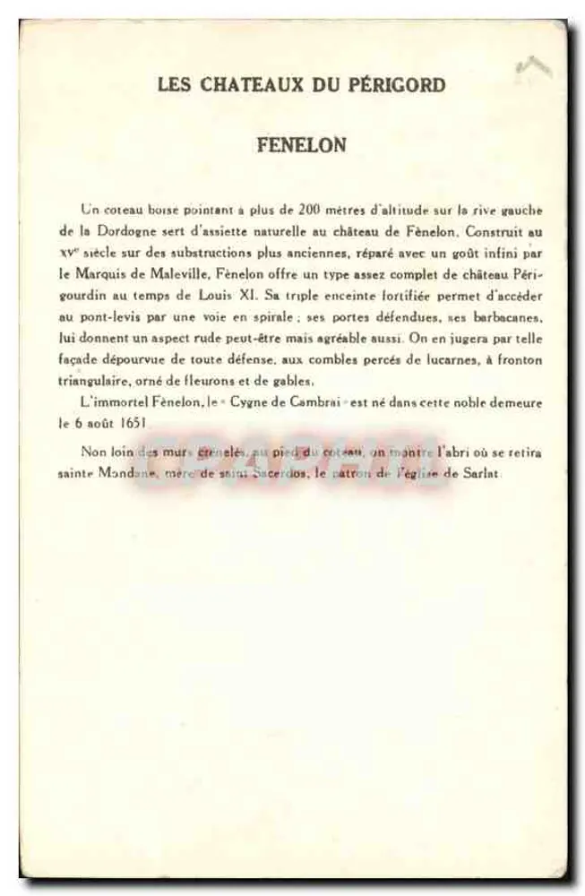 Castelo de Fénélon — Os Castelos do Périgord — 10ª Série, Coleção da Solution Pautrinberge - Verso