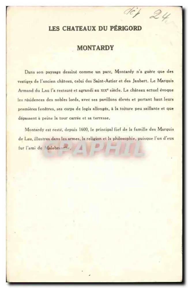 Castelo de Montardy — Os Castelos do Périgord — Coleção da Solution Pautuberge, 10ª Série - Verso