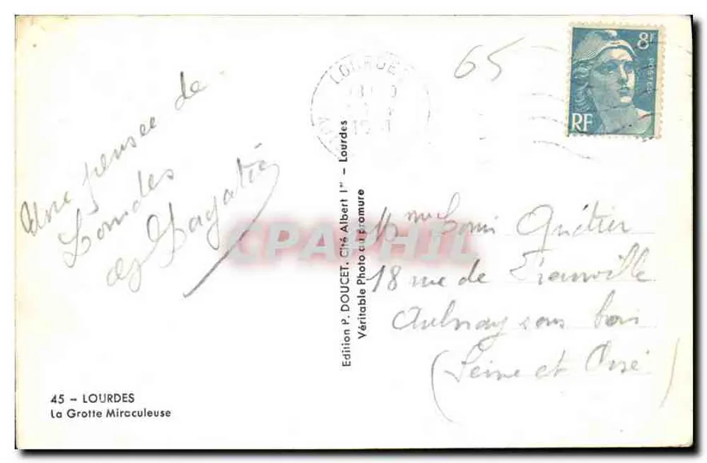A Gruta Milagrosa — Lourdes — Edição P. Doucet, Château Albert 1er - Verso