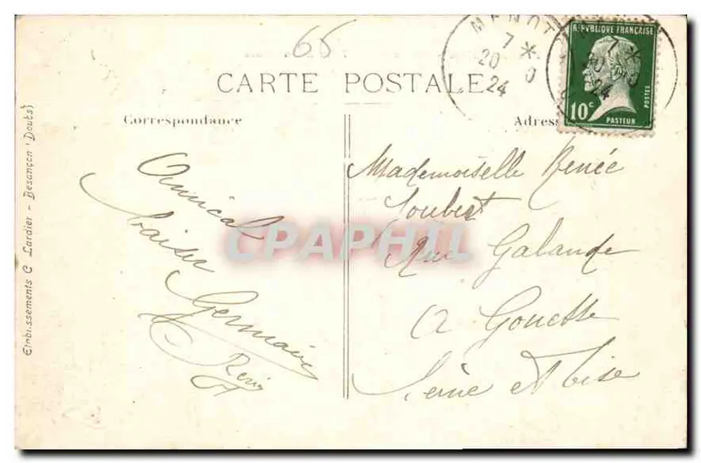Grenze Frankreich-Schweiz — Route von Maîche nach Goumois — Verlag: C. Lévy, Nr. 1021 - Rückseite
