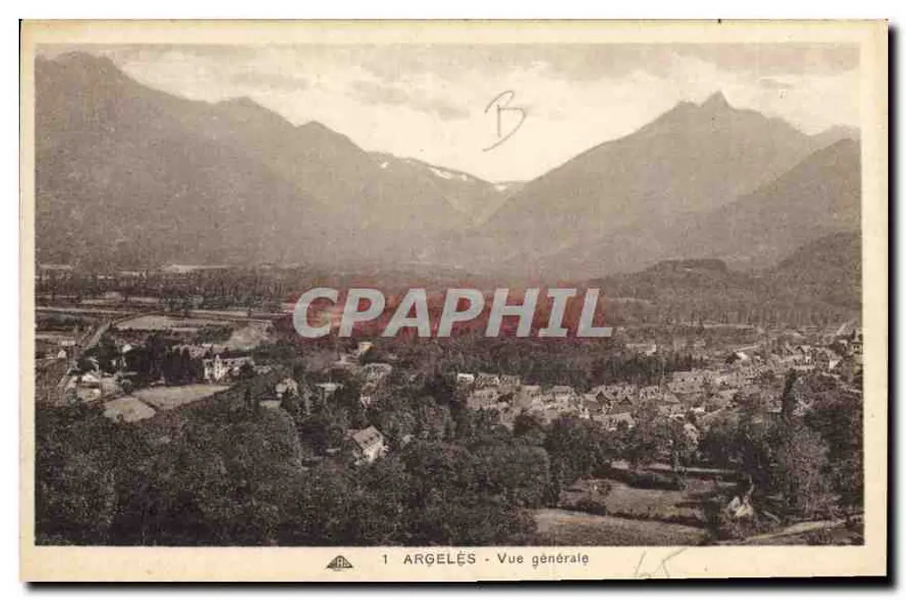 Argelès — Vista geral — editor: Cie des Arts Photomécaniques, Strasbourg, n° 1 - Frente