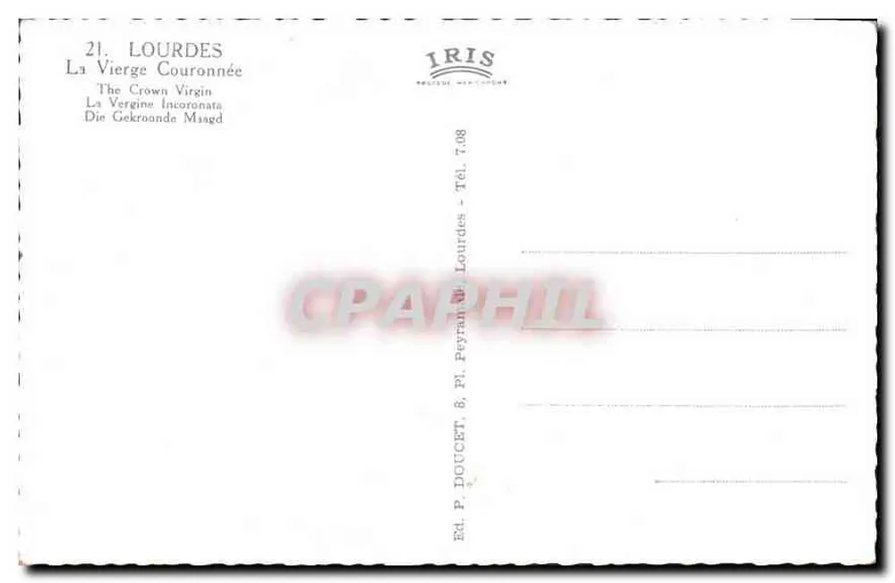 Lourdes — A Virgem Coroada — Ed. P. Doucet, Pl. Peyran, Lourdes - Verso