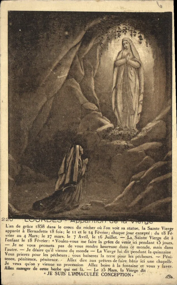 LOURDES - Aparição da Virgem — editor C. AIGAOC ENNE DES ARTS PHOTOGRAPHIQUES - STRASBOURG, n°220 - Frente