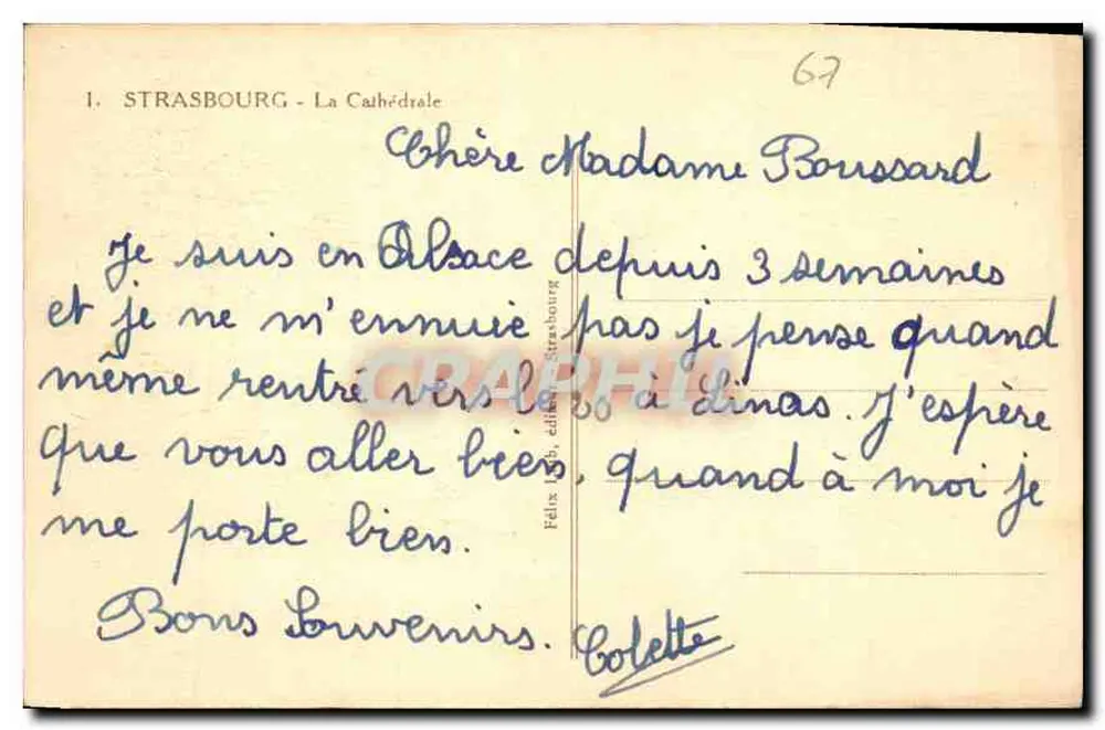 Strasbourg - A Catedral — edição Félix, n°67 - Verso
