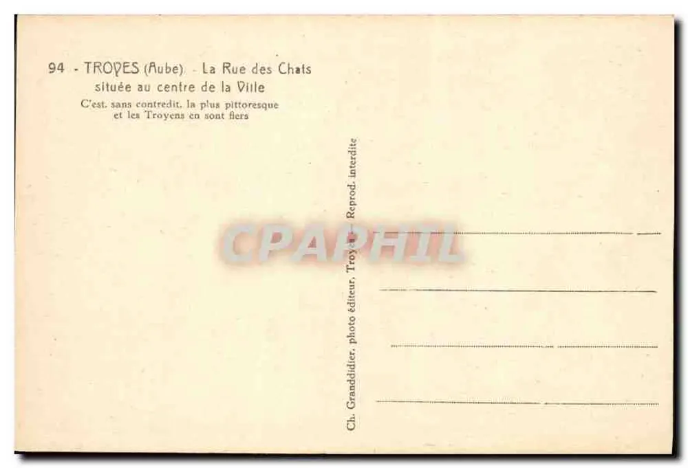 TROYES (Aube) — La Rue des Chats — Ch. Granddilier, Verlag - Rückseite