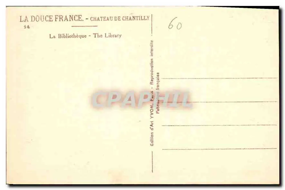 Biblioteca do Castelo de Chantilly — Edição de Arte YVON — n°14 - Verso