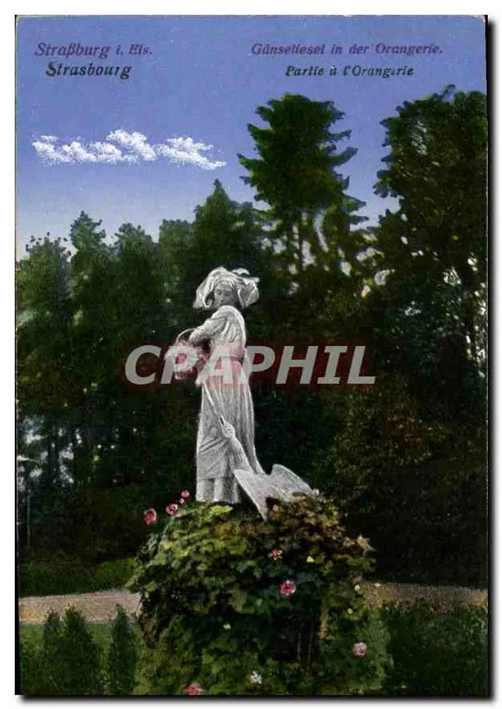 Estátua da Gänselesel na Orangerie de Strasbourg — edição W. Springer, Strasbourg - Frente