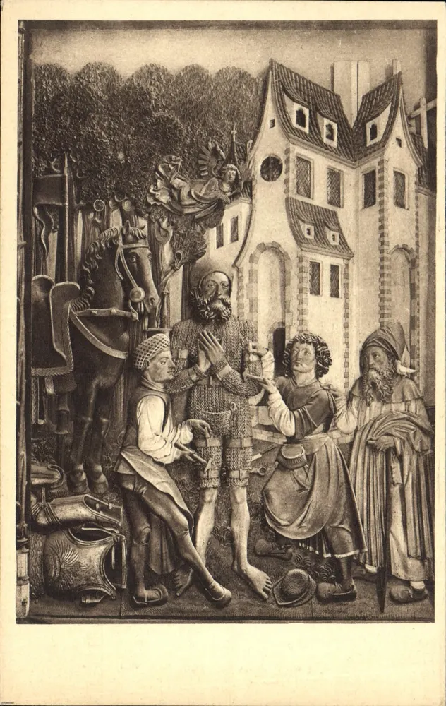 Igreja de São Guillaume em Estrasburgo — Lenda do duque Guillaume da Aquitânia — bas-relief em madeira — Editor: Ehrlich'sche Rundschau, Estrasburgo, n° 165 - Frente
