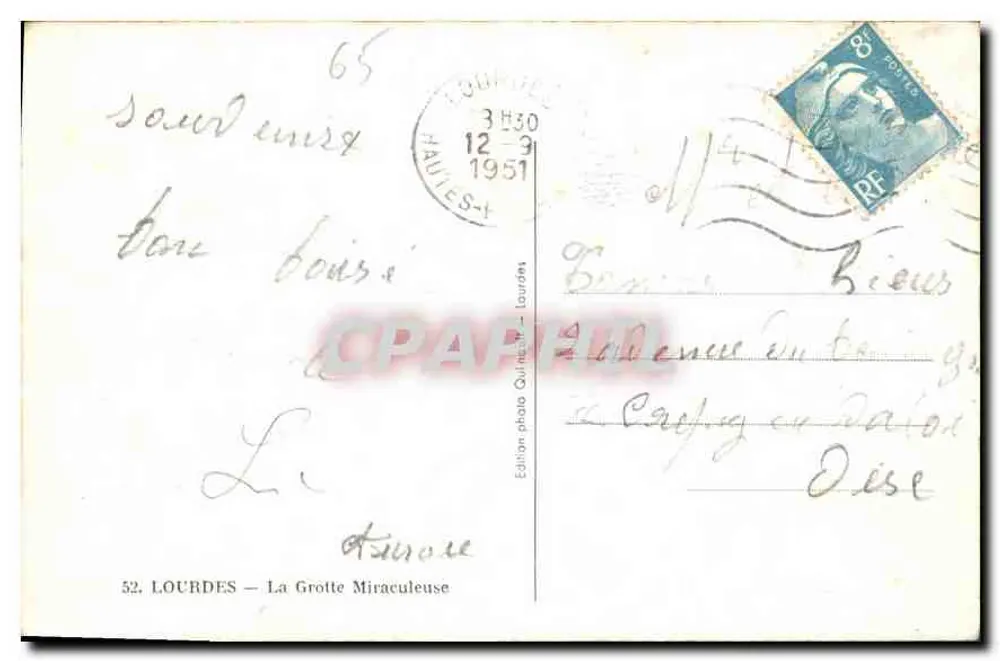 Lourdes — A Grotta Milagrosa — Edição Fotográfica Quinault - Verso