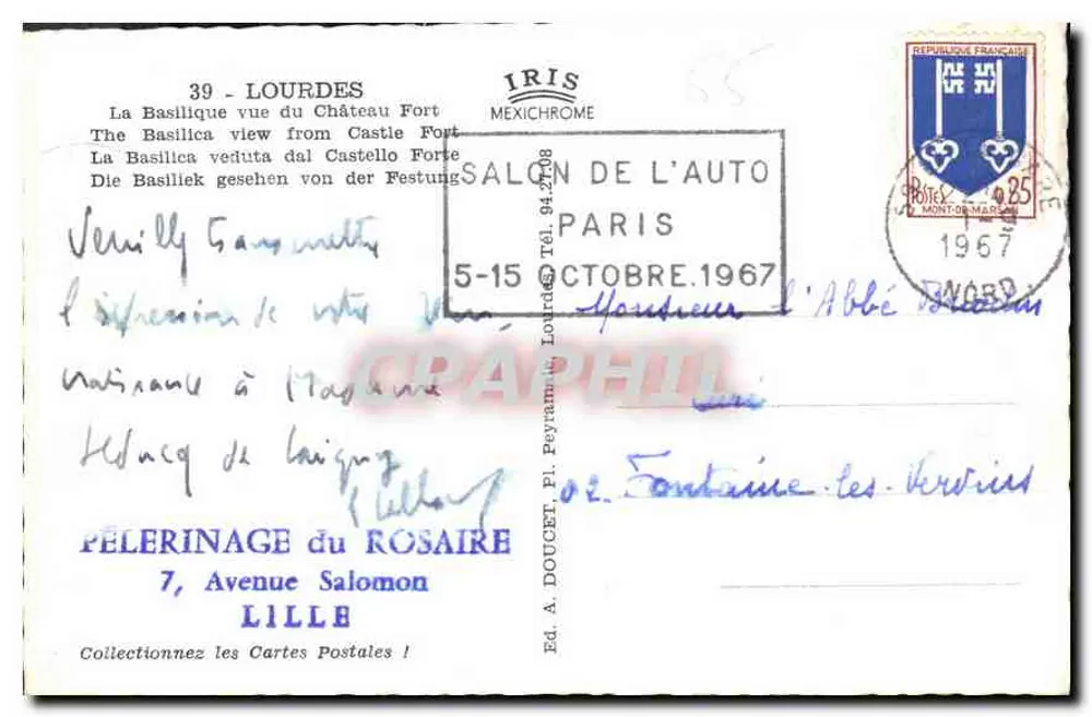 Lourdes — Die Basilika vom Schloss aus gesehen — Éd. A. Doucet, Lille - Rückseite