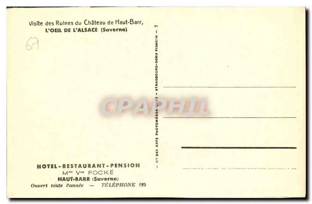 Le Haut-Barr — Wejście — C.I. des Arts, Saverne - Rewers