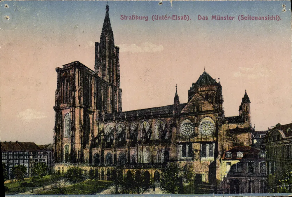 Strasbourg (Unter-Elsaß). Die Kathedrale (Seitenansicht). — Verlag W. Springer, Strasbourg, Nr. 3550 - Vorderseite