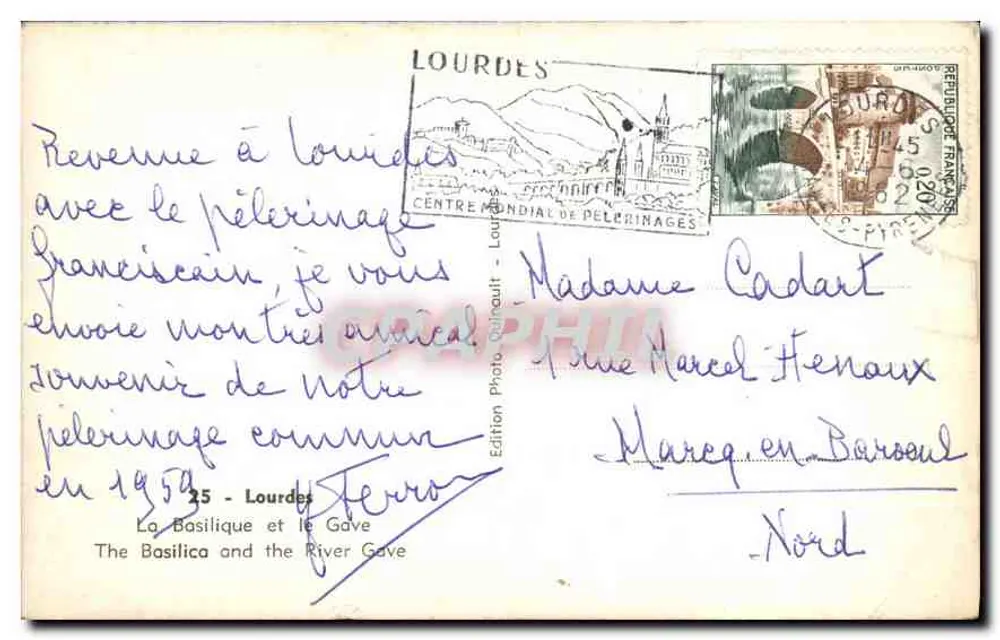 Lourdes — A Basílica e o Gave — Edição Photo Duhault, n°25 - Verso