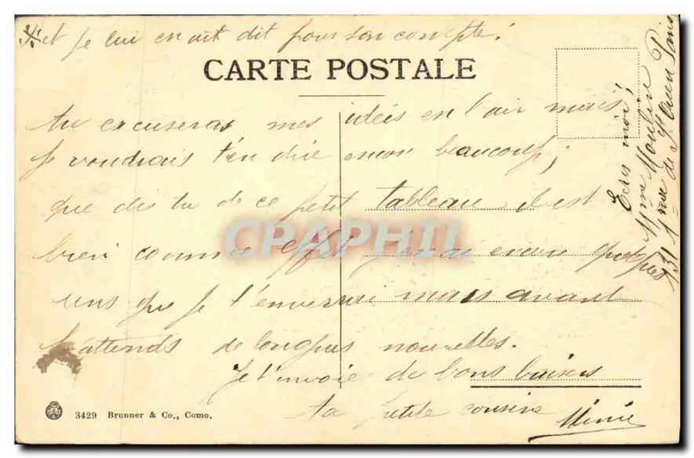As altas gramíneas — vista de lago com ilha arborizada — Brunner & Co., Como, n° 3429 - Verso