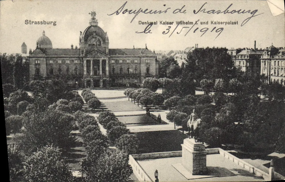 Straßburg — Denkmal für Kaiser Wilhelm I. und Kaiserpalast — unbekannter Verlag, Seriennummer nicht sichtbar - Vorderseite