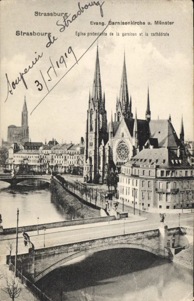 Strasbourg — Evangelische Garnisonkirche und die Kathedrale — Strasbourg, 3/5/1919 - Vorderseite