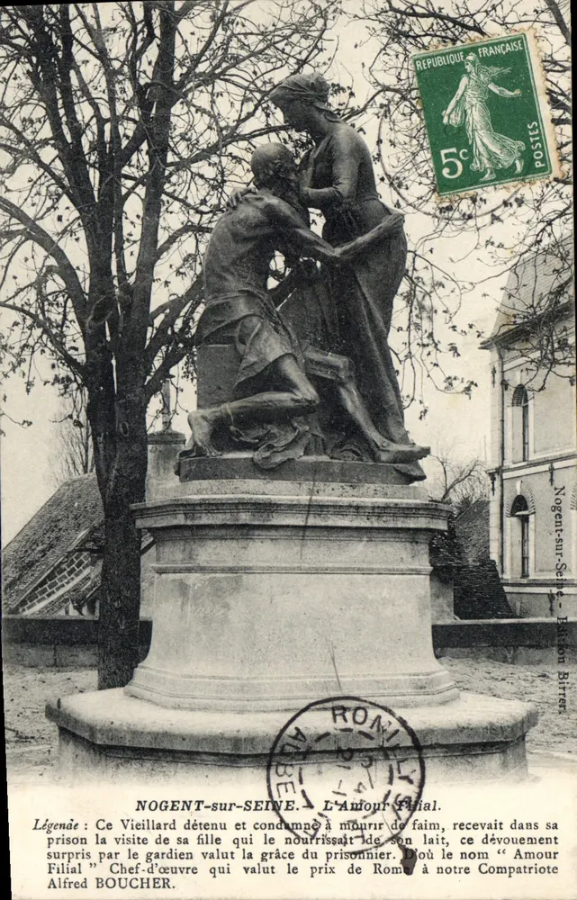 Nogent-sur-Seine — Die filiale Liebe, Statue von Alfred Boucher — Verleger Bitter - Vorderseite