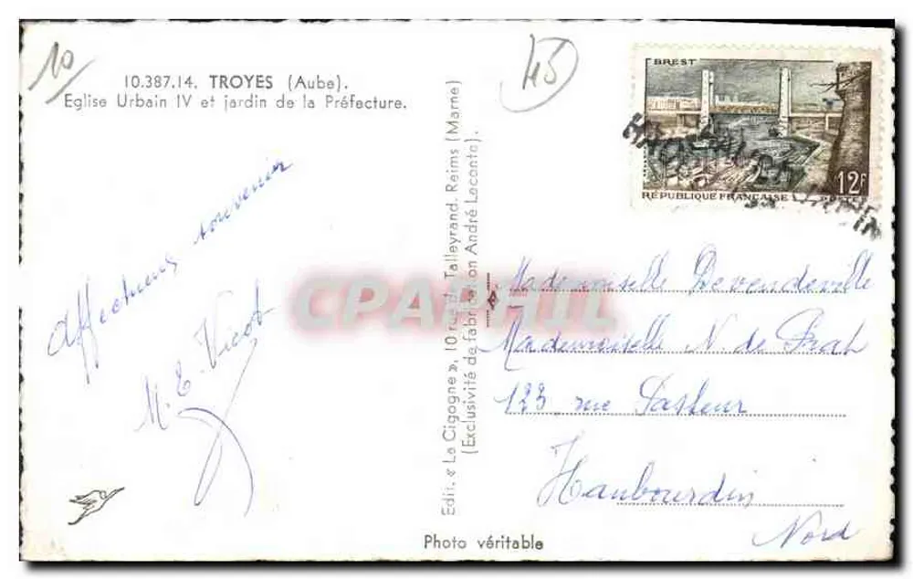 Die Storch — Kirche Saint-Urbain IV und Gartens des Präfekten — Edition La Cigogne - Rückseite