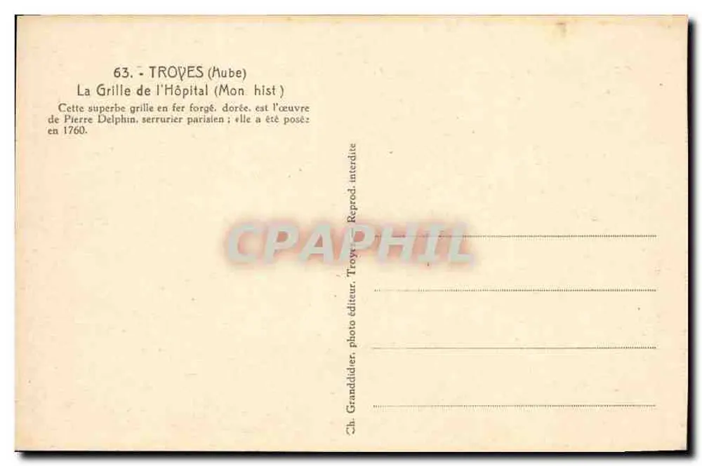 Gitter des Krankenhauses — Troyes (Aube) — Ch. Granddider, Verlag - Rückseite